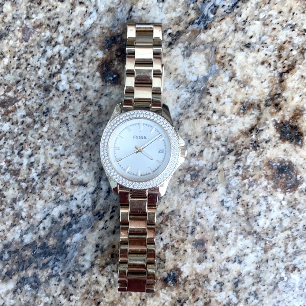 Gold stainless FOSSIL watch double crystal bezel